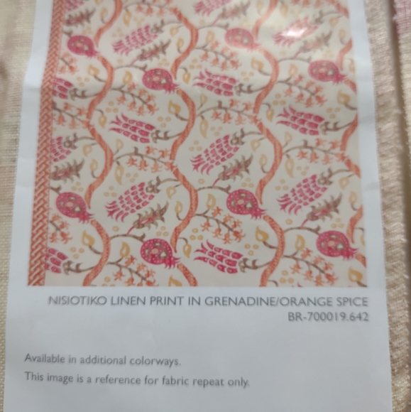 Brunschwig & Fils linen Nisiotiko print grenadine orange spice 3 samples - Picture 4 of 7
